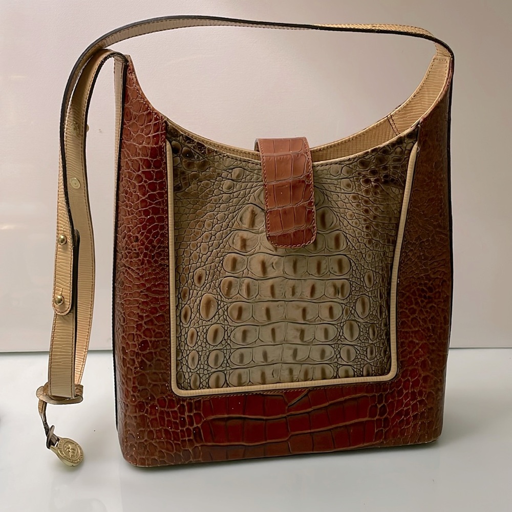 Brahmin Tri-Color Leather Collection Alligator Shoulder Bag.